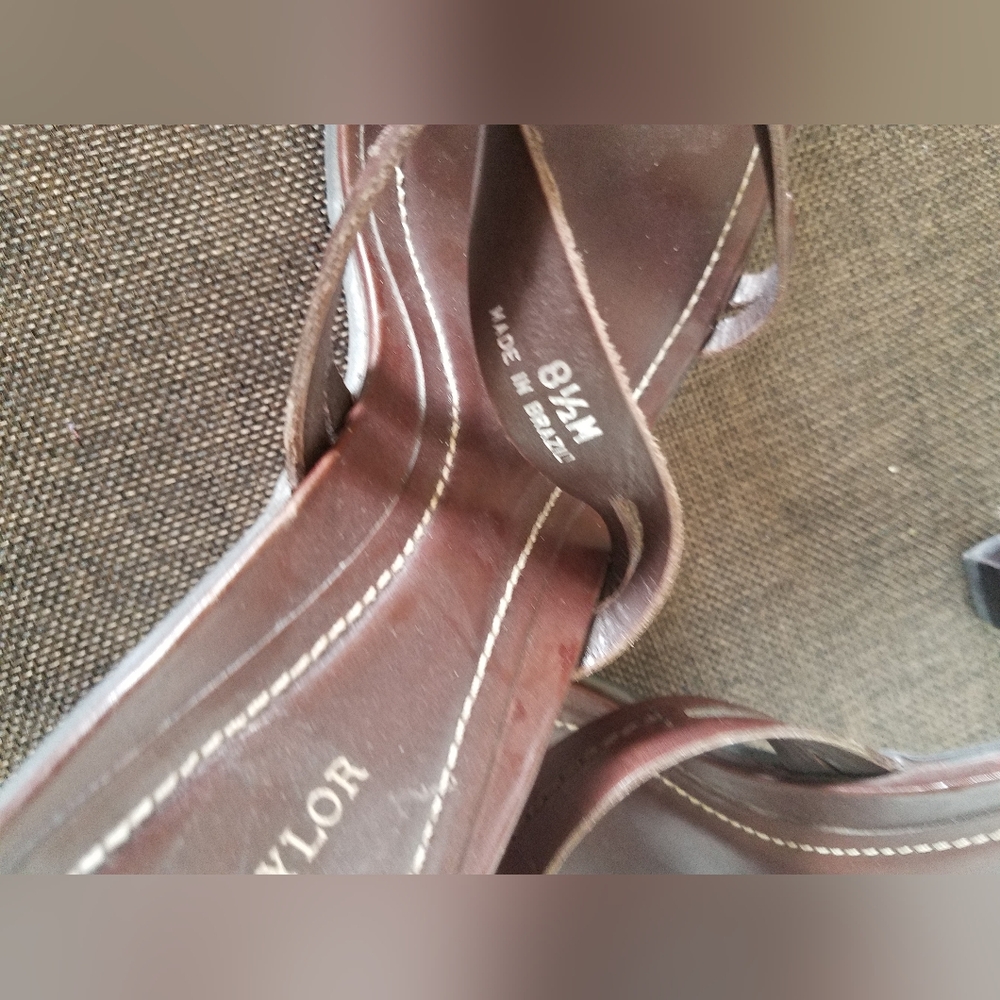 Ann Taylor Leather Sandal Slip-On High Heel Chestnut Brown 8.5 Gently Used - Picture 2 of 6